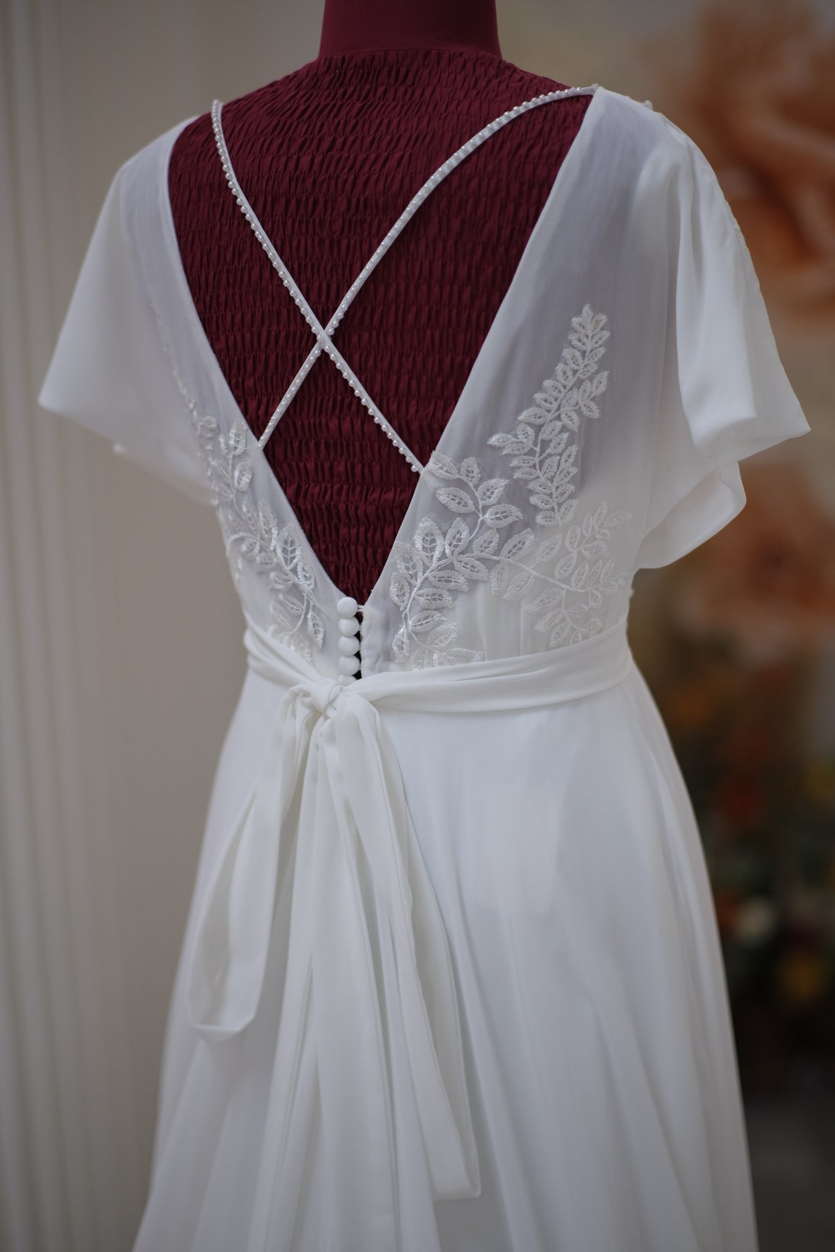 BG-WED-AME-10084 WEDDING GOWN PREMIUM FABRIC HALF LACE SIZE M BUST 84 WAIST 68