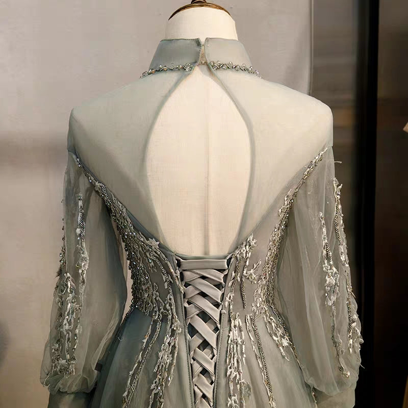 New banquet long sleeves can usually wear fairy-like dream dress birthday evening dress