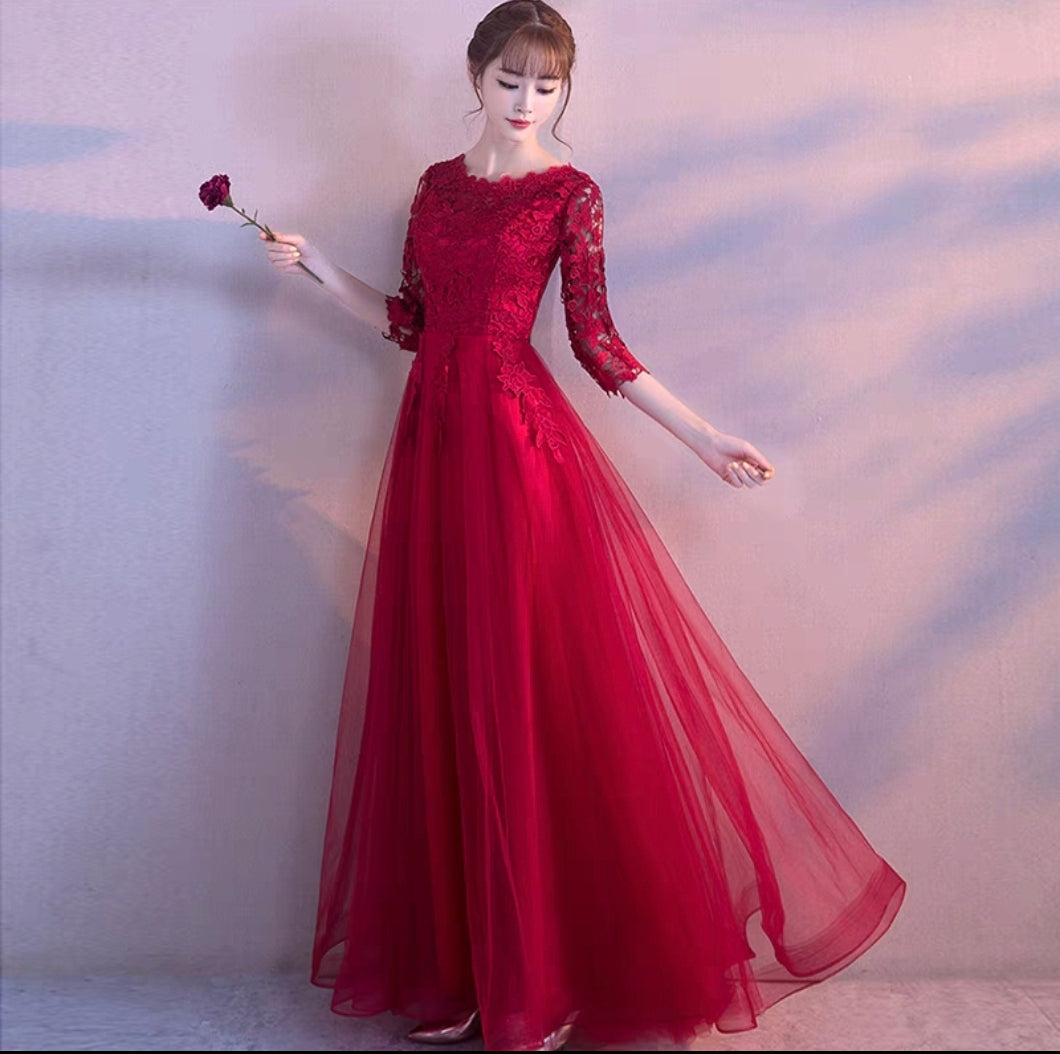 EG-SALE-AME-00114 Wedding toast dress bride evening dress can be worn at ordinary times new wine red
