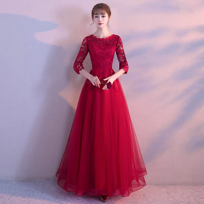EG-SALE-AME-00114 Wedding toast dress bride evening dress can be worn at ordinary times new wine red