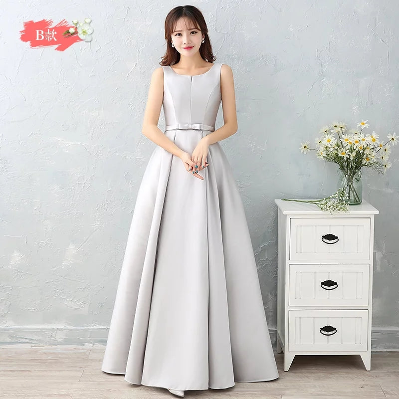 Bridesmaid dress long section autumn new satin bridesmaid sisters skirt slim bridesmaid dress banquet evening dress female
