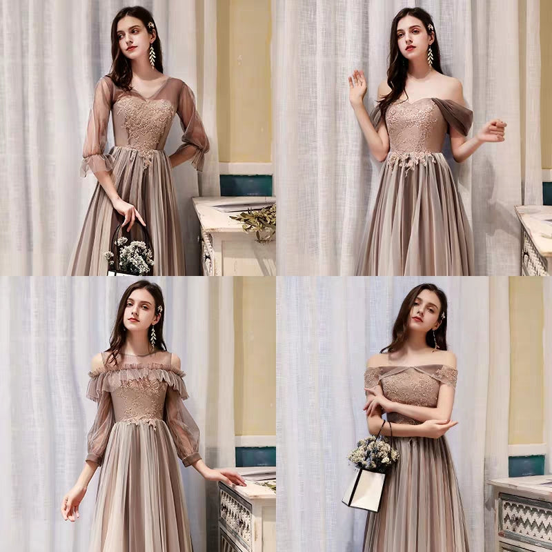 Bridesmaid dress female autumn and winter long-sleeved sister group coffee color evening dress 2019 new temperament long banquet dress