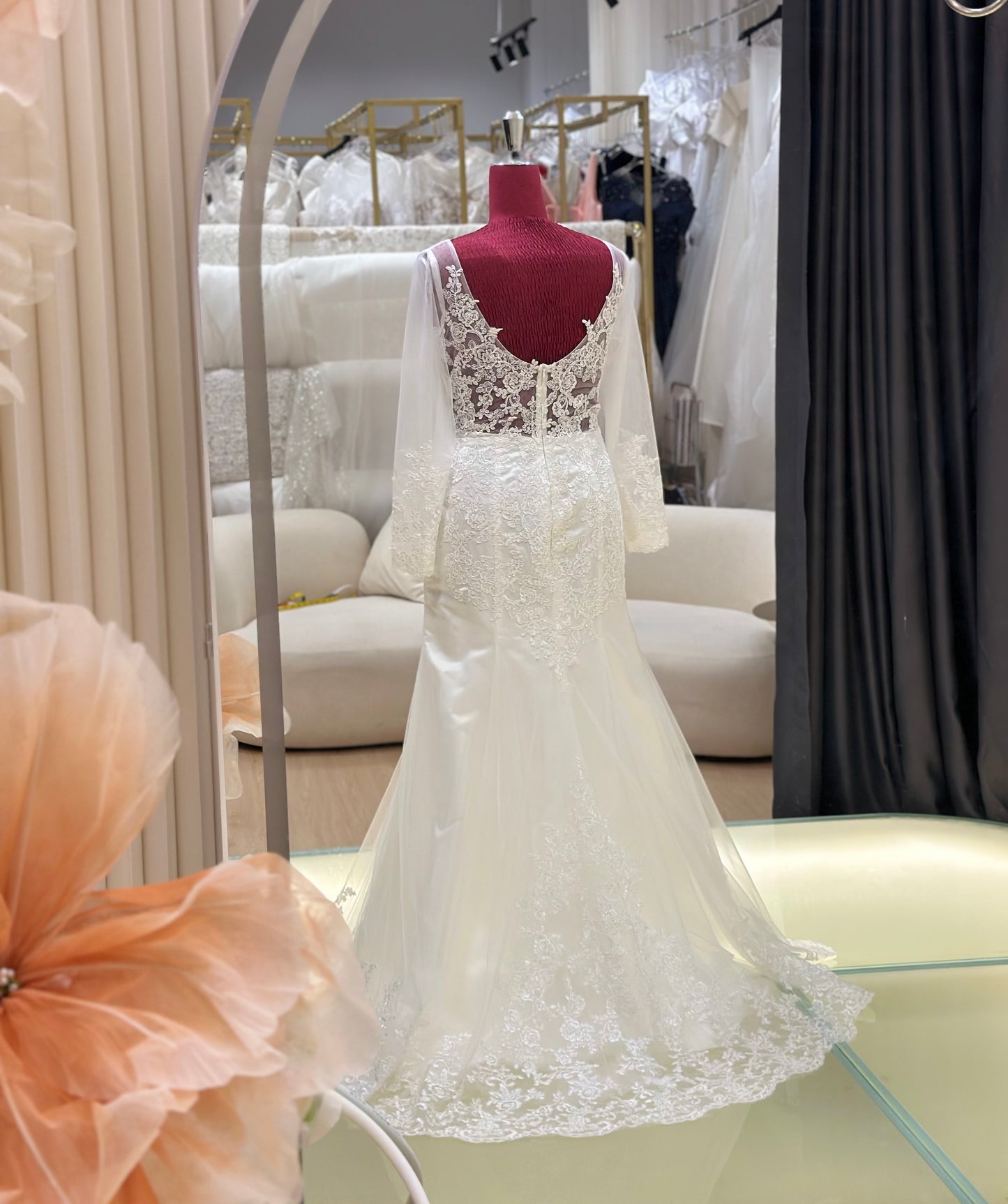 BG-WED-AME-10138 WEDDING GOWN PREMIUM FABRIC FULL LACE SIZE 3XL BUST 100 WAIST 84