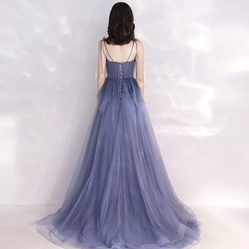 Banquet evening dress long section new strap small trailing noble temperament party host dress female dress