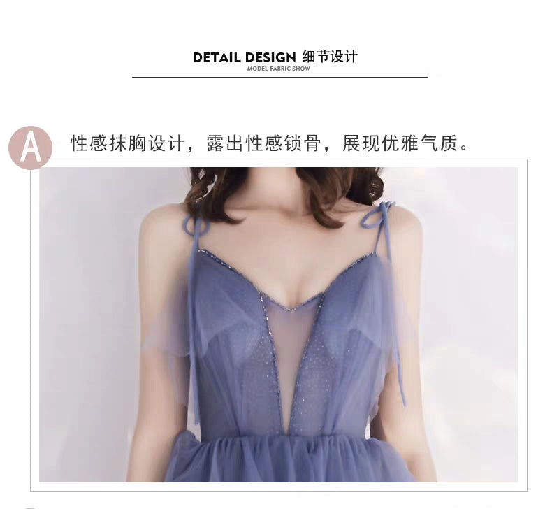 Banquet evening dress long section new strap small trailing noble temperament party host dress female dress