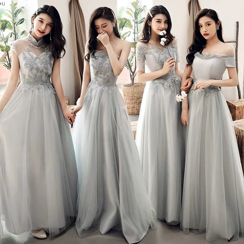 Bridesmaid dress women new winter pink mid-length evening dress banquet sisters group fairy temperament is particularly thin