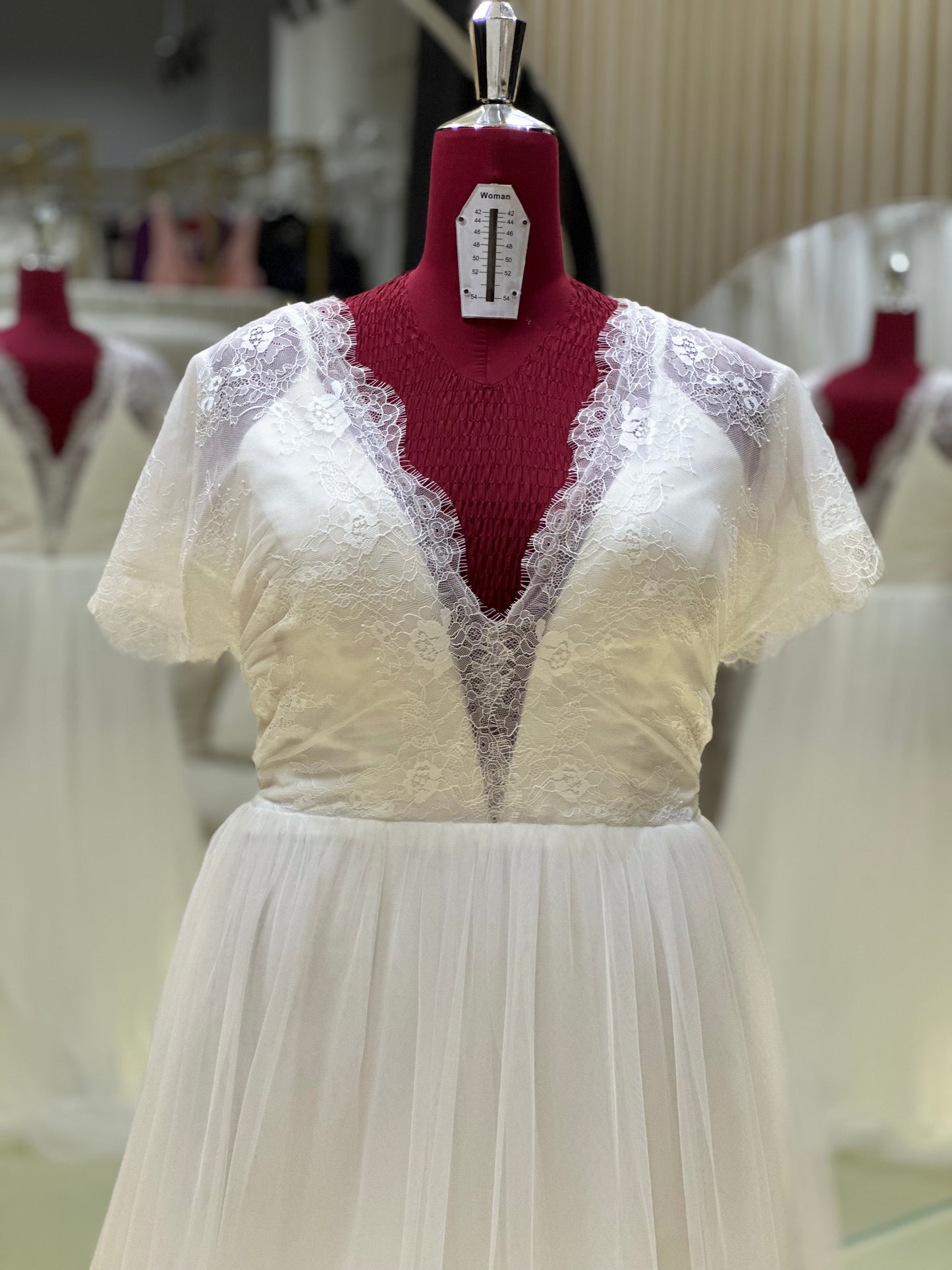 BG-WED-AME-10146 WEDDING GOWN FABRIC HALF LACE SIZE 4XL BUST 102 WAIST 85