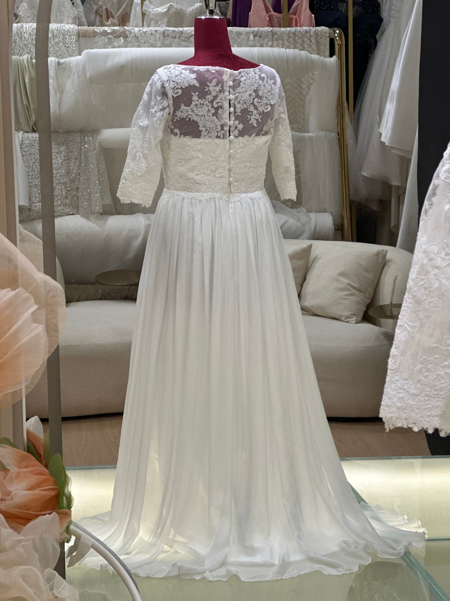 BG-WED-AME-10149 WEDDING GOWN FABRIC HALF LACE SIZE XXL BUST 93 WAIST 81