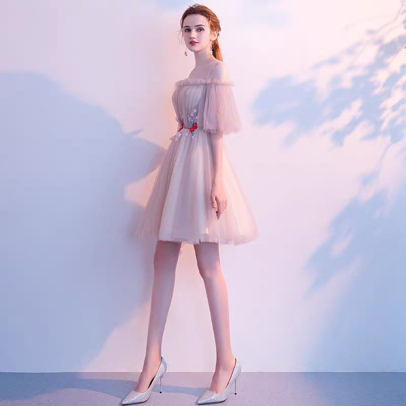 Evening dress female new autumn word shoulder banquet dress party dress small dress short bridesmaid dress