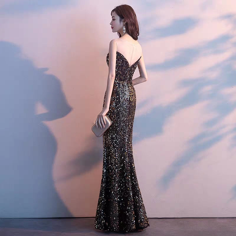 New Gas Field Queen Black Sexy Temperament Long Fishtail Host banquet annual meeting evening dress skirt female
