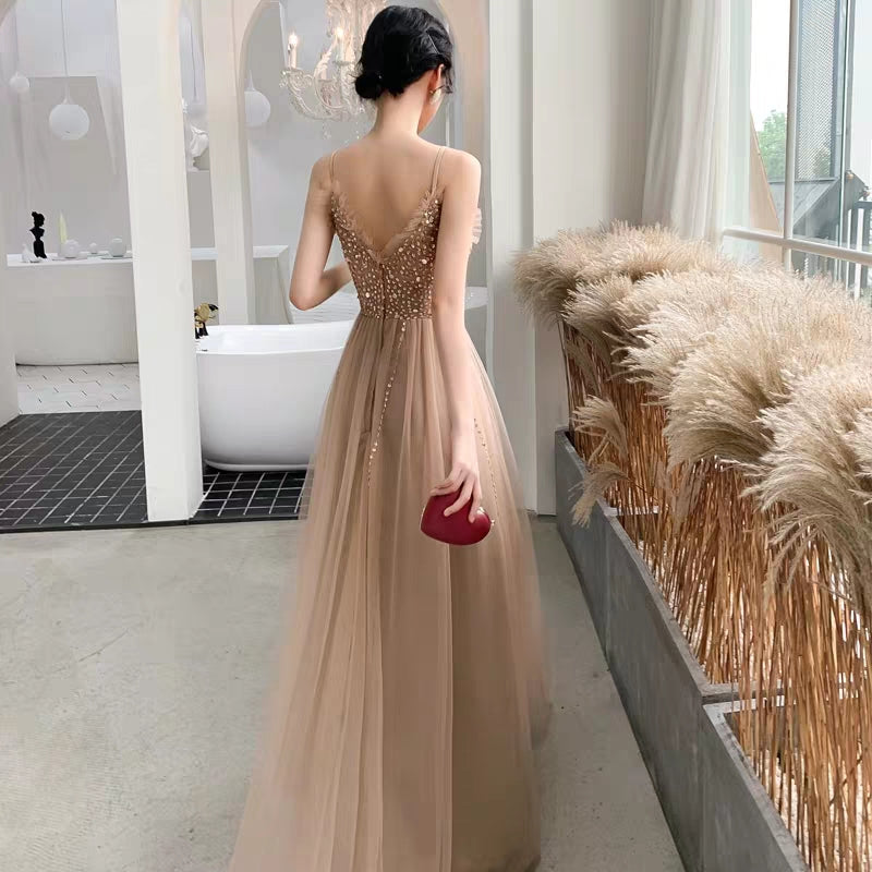 Banquet dress female long section new temperament champagne color noble birthday party dress dress host