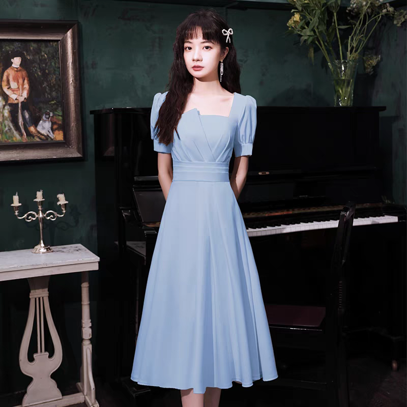 EG-SALE-AME-00105 Evening dress for women, light luxury, niche, high-end party, high-end feeling, usually can be worn, blue bridesmaid dress,