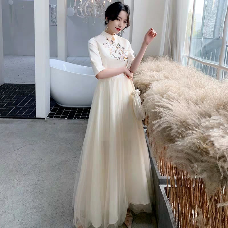Chinese bridal dress new winter long parachute County Chinese wind tense group wedding evening dress