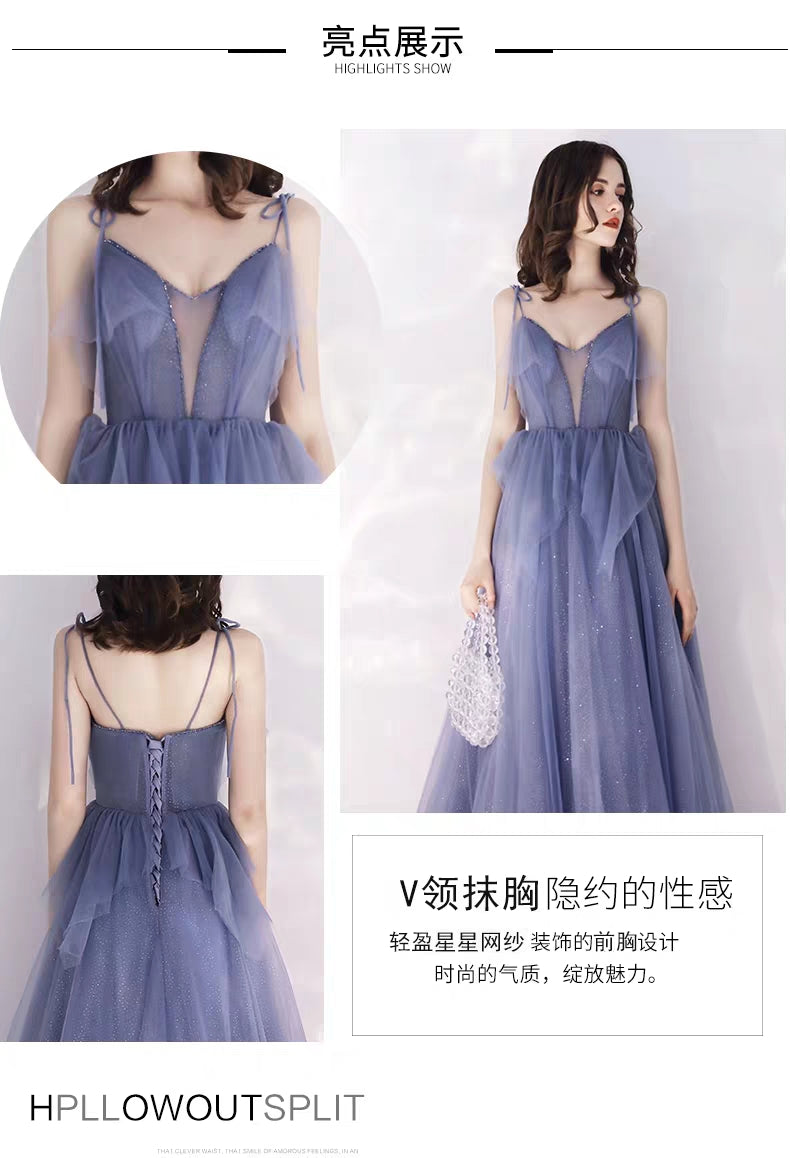 Banquet evening dress long section new strap small trailing noble temperament party host dress female dress