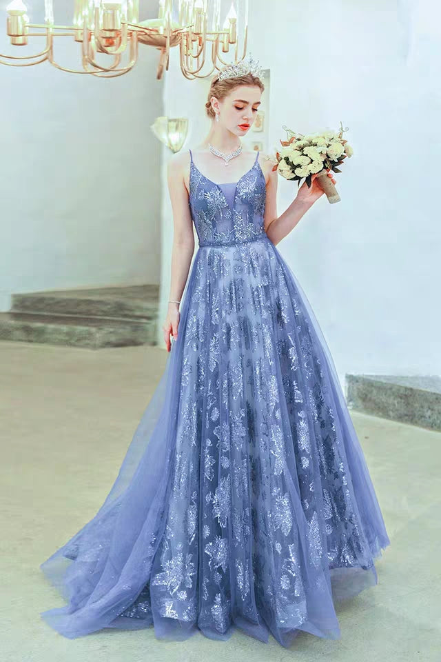 wedding dress, bright starry sea, haze blue bride, wedding toast, dinner party, performance, evening dress 2198
