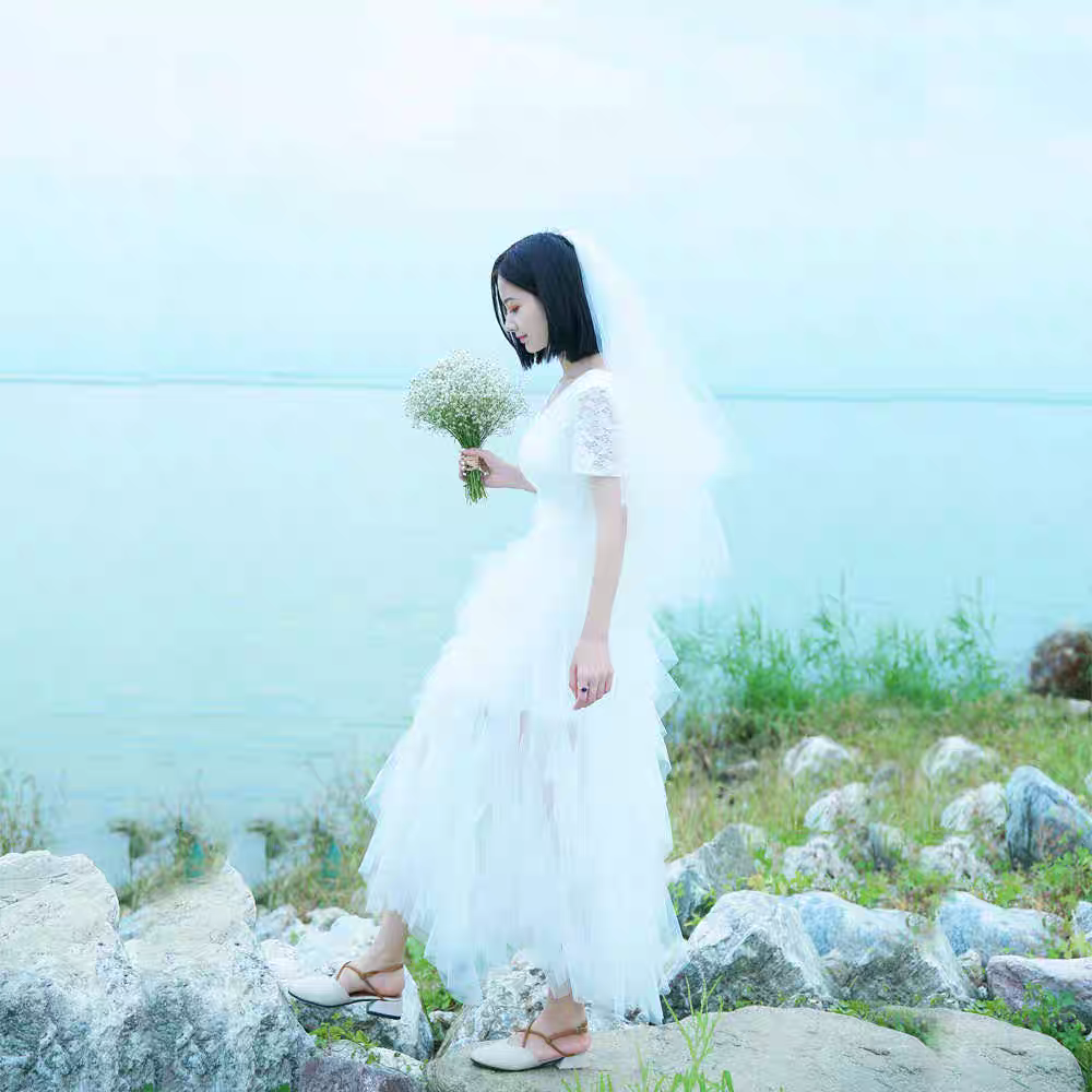 BG-WED-AME-10063 New travel photography light wedding dress forest style slim French style simple bride going out small dress spring