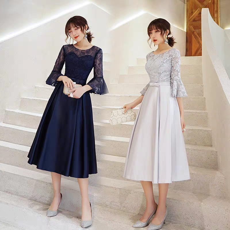 EG-SALE-AME-00138 Bridesmaid dress mid-length new summer Korean version gray bridesmaid dress sister dress slim dress female