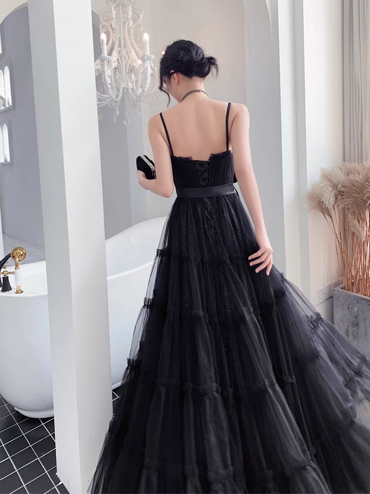 EG-SALE-AME-00144 Black evening dress new style temperament lady sling adult ceremony female banquet high-end long art exam graduation