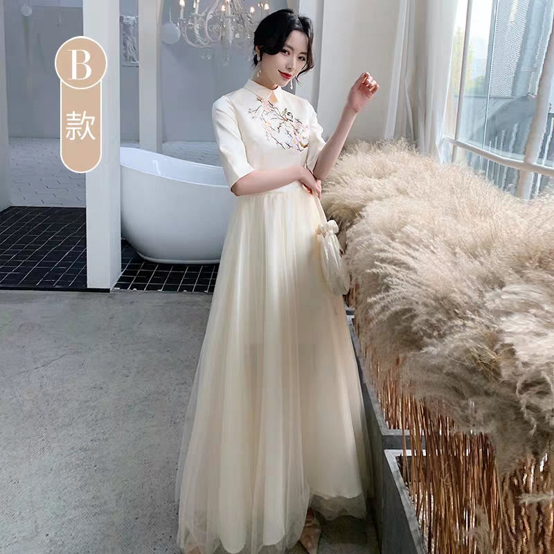 Chinese bridal dress new winter long parachute County Chinese wind tense group wedding evening dress