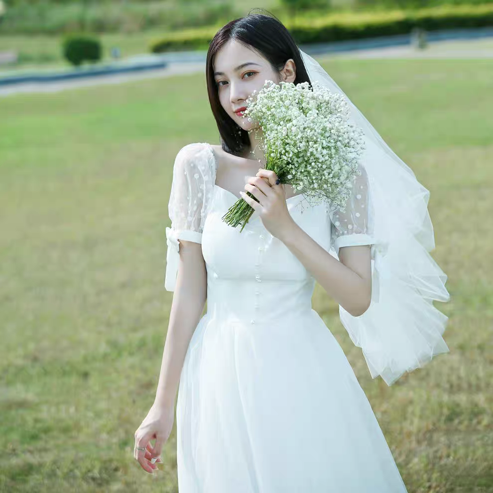 BG-WED-AME-10064 French travel photography light wedding dress new forest style simple small bride marriage certificate banquet dress wedding dress