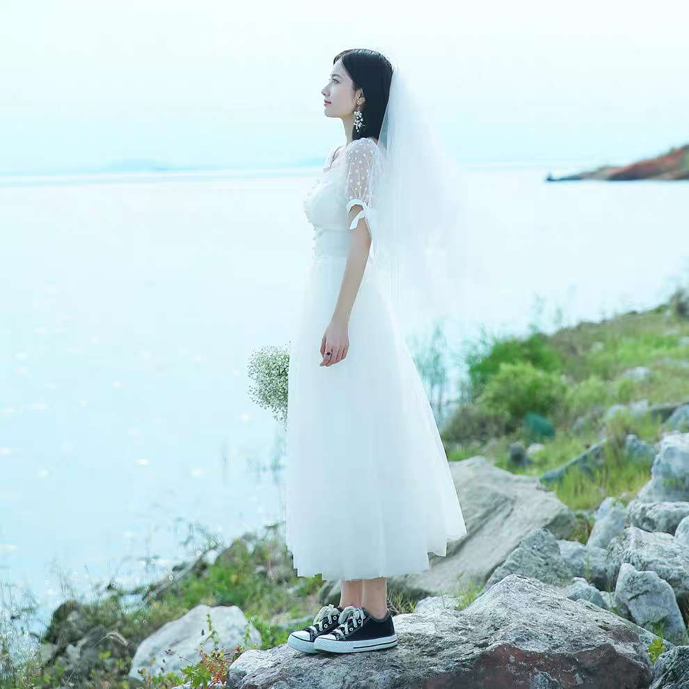 BG-WED-AME-10064 French travel photography light wedding dress new forest style simple small bride marriage certificate banquet dress wedding dress