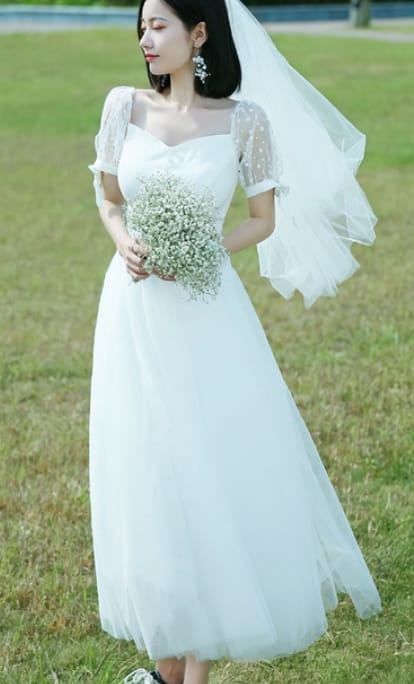 BG-WED-AME-10064 French travel photography light wedding dress new forest style simple small bride marriage certificate banquet dress wedding dress