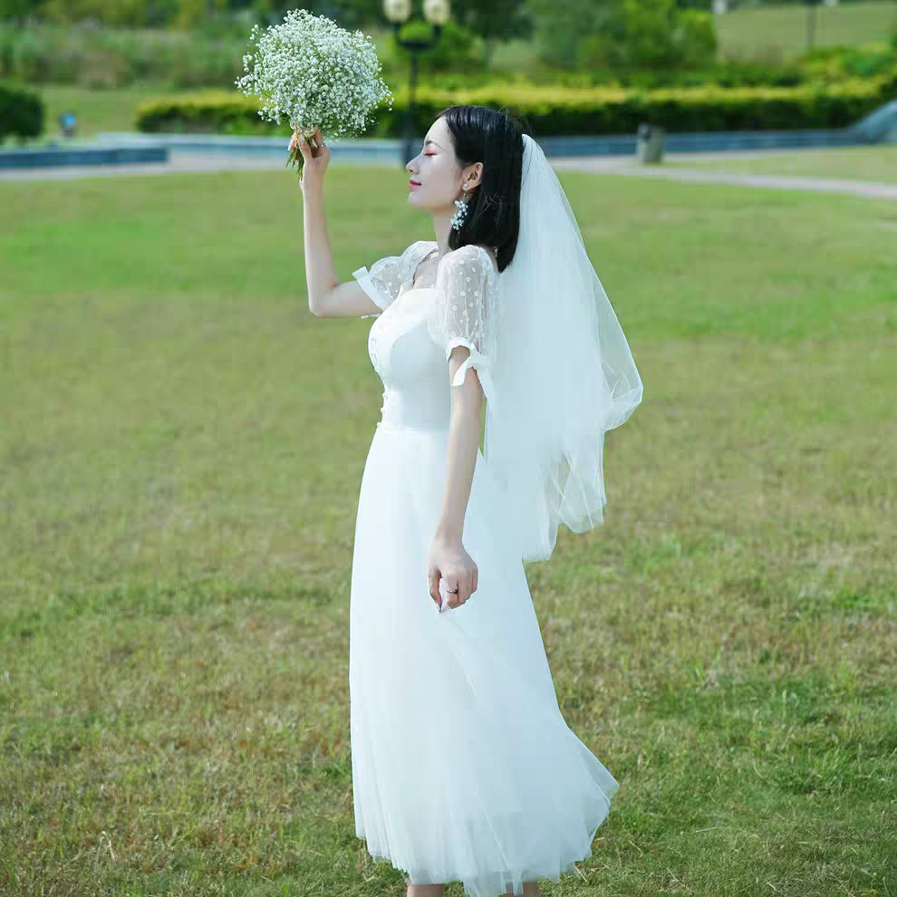BG-WED-AME-10064 French travel photography light wedding dress new forest style simple small bride marriage certificate banquet dress wedding dress