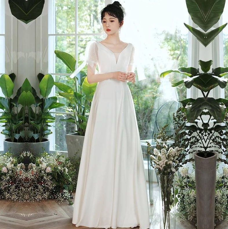 BG-WED-AME-10066 wedding dress forest style slim French style simple bride going out small dress spring