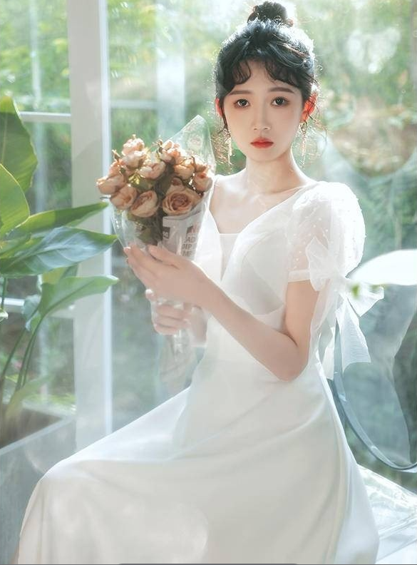 BG-WED-AME-10066 wedding dress forest style slim French style simple bride going out small dress spring