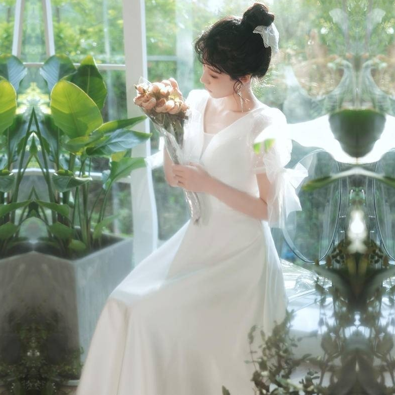 BG-WED-AME-10066 wedding dress forest style slim French style simple bride going out small dress spring