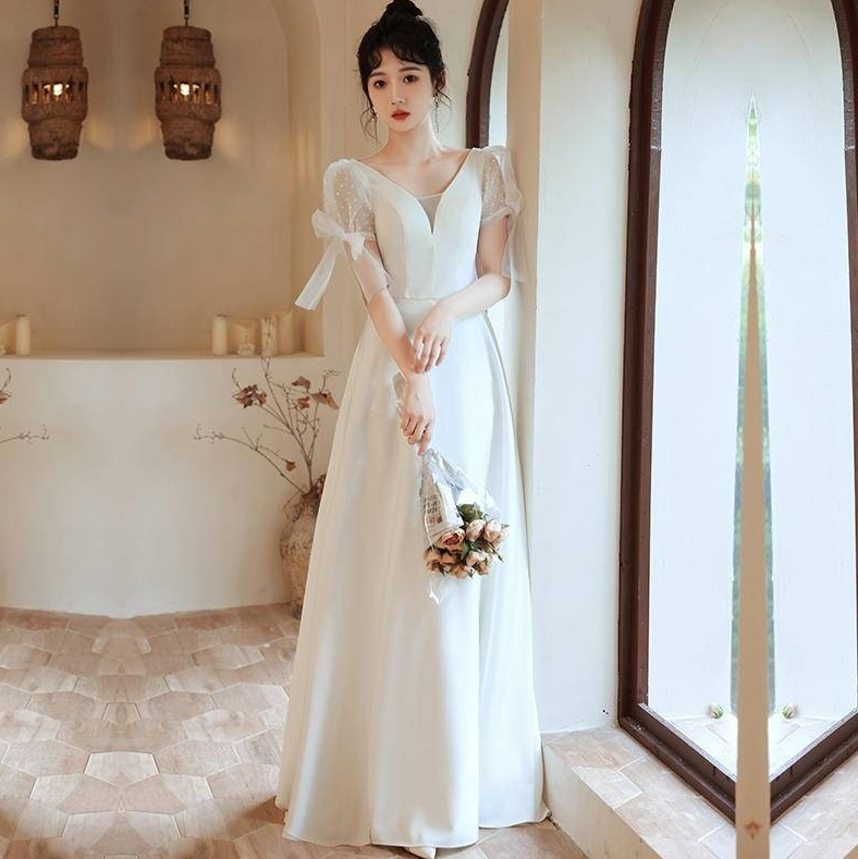 BG-WED-AME-10066 wedding dress forest style slim French style simple bride going out small dress spring