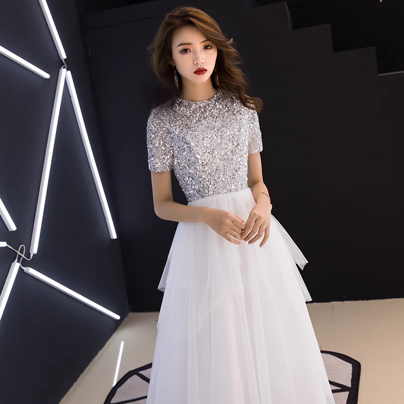 EG-SALE-AME-00118 Banquet evening dress fairy temperament lady long adult ceremony white birthday party dinner dress slim fit
