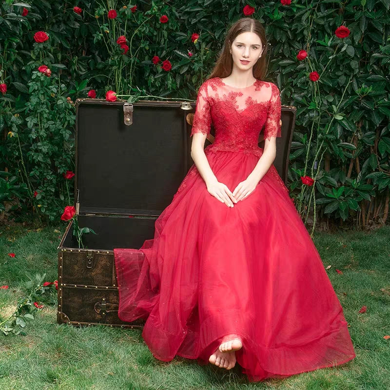 Toast clothing bride spring models get married new red wedding dress back to autumn clothes long fairy line