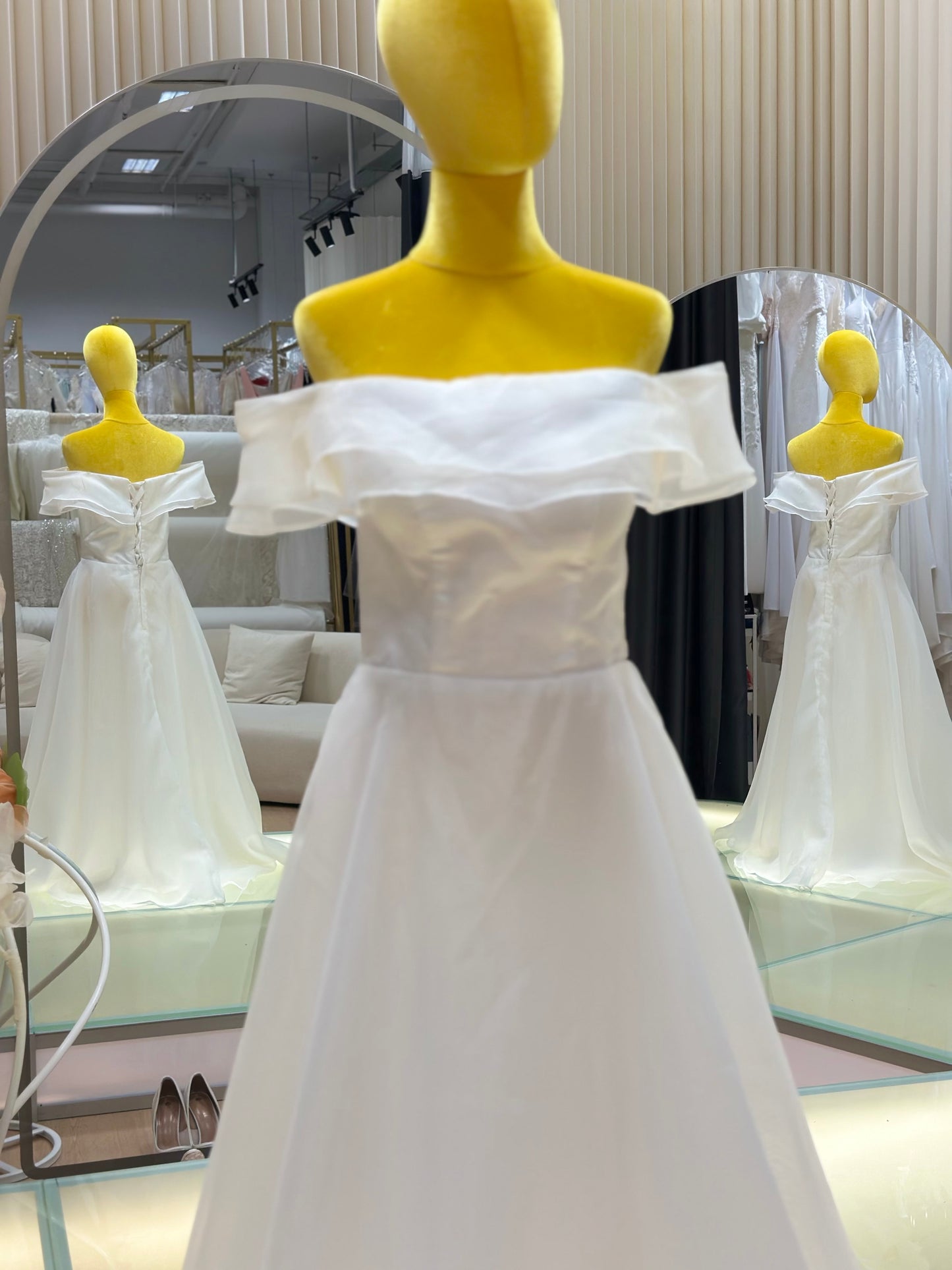 BG-WED-AME-10071 OFF-shoulder simple light wedding dress new lawn forest wedding super fairy travel photography floor-length welcoming dress