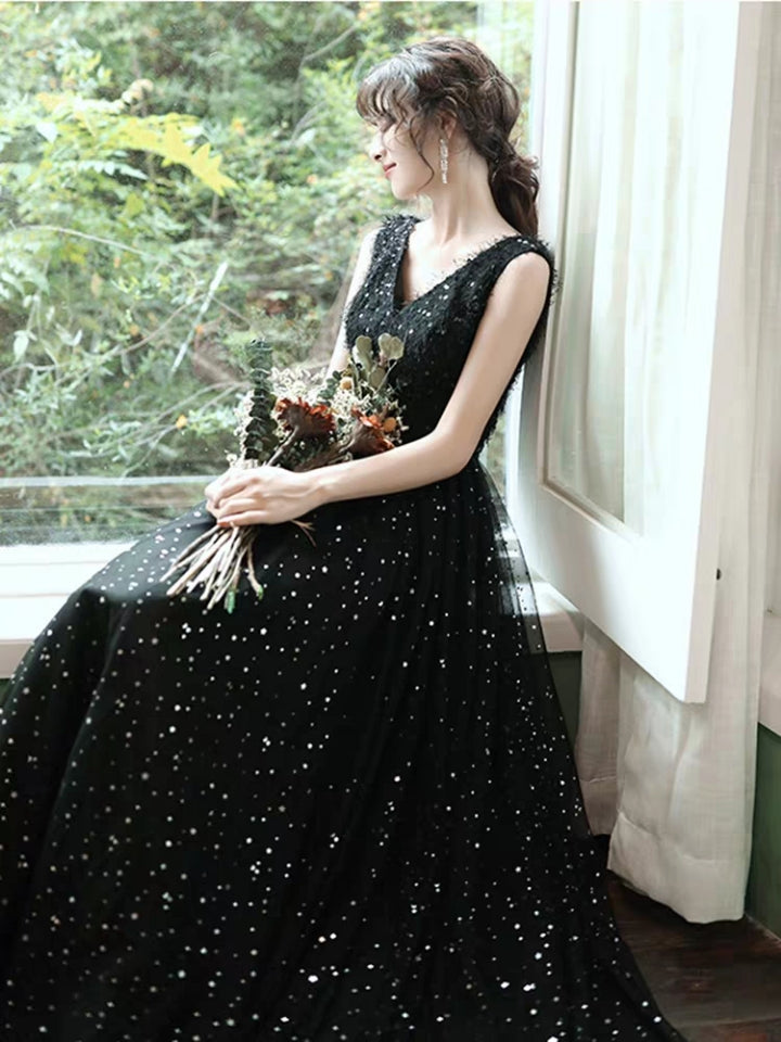 New Gas Field Queen High-End Atmosphere Party Temperament Evening Dress Skirt Black Slim Long Shoulders