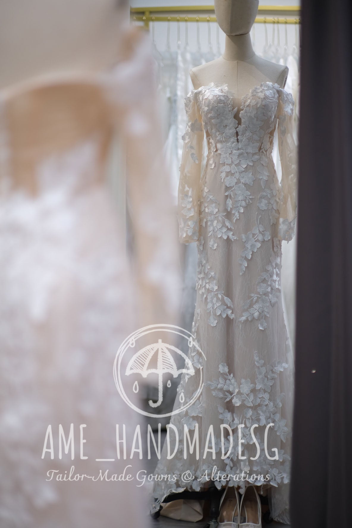 BG-WED-AME-10020 WEDDING GOWN PREMIUM FABRIC FULL APLIQUE LACE SIZE M BUST 84-86 WAIST 68-70