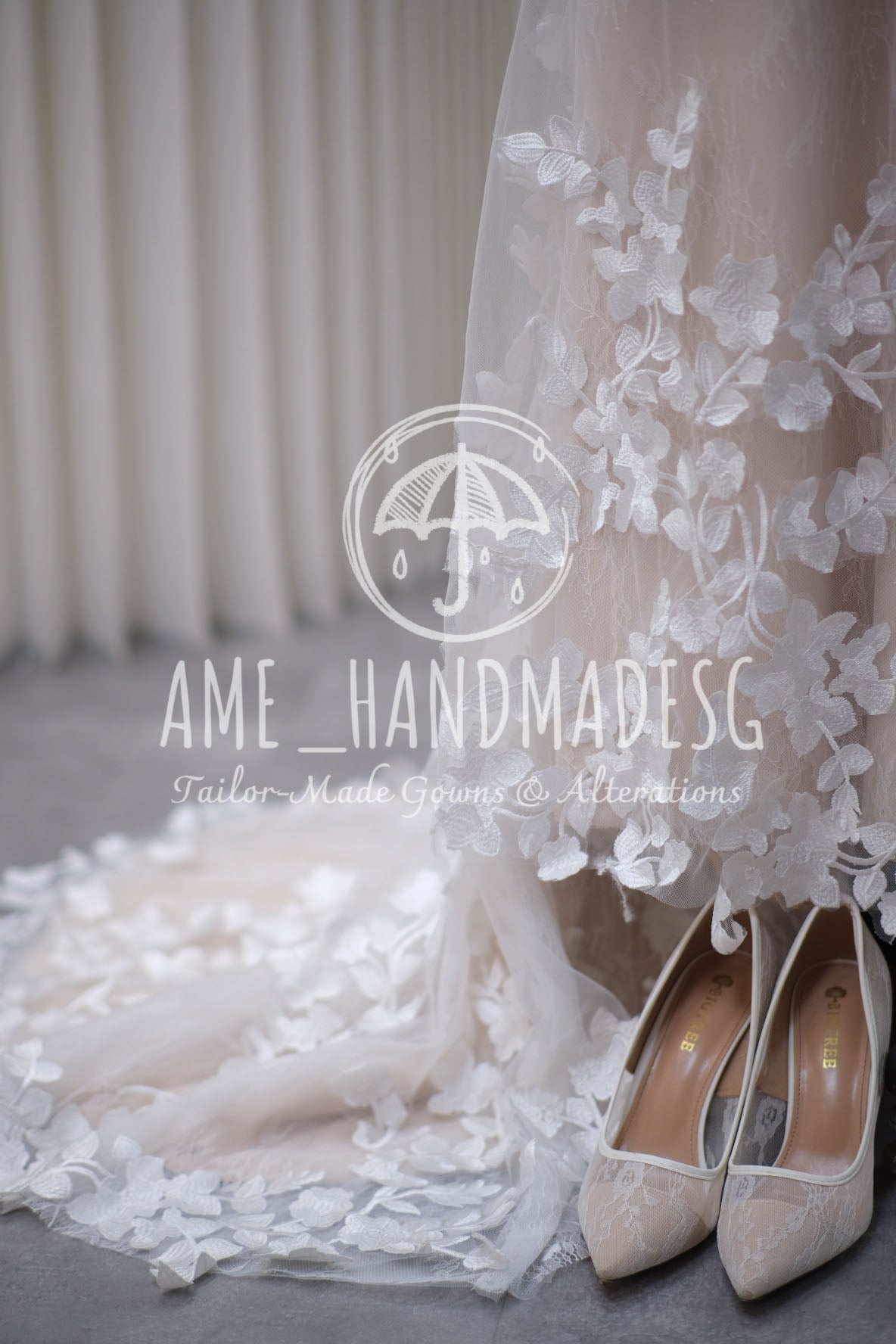BG-WED-AME-10020 WEDDING GOWN PREMIUM FABRIC FULL APLIQUE LACE SIZE M BUST 84-86 WAIST 68-70
