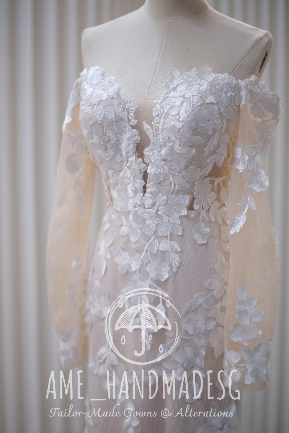 BG-WED-AME-10020 WEDDING GOWN PREMIUM FABRIC FULL APLIQUE LACE SIZE M BUST 84-86 WAIST 68-70
