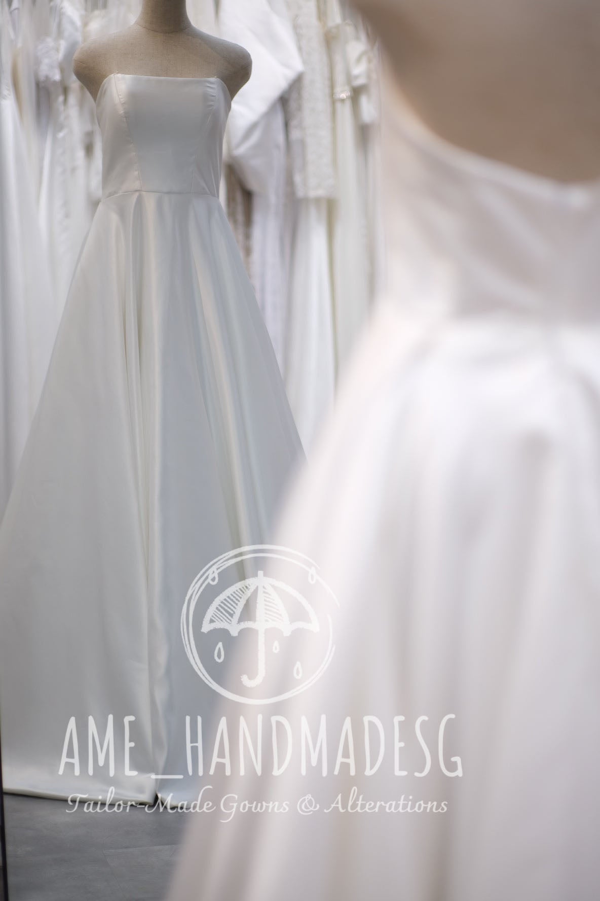 BG-WED-AME-10022 WEDDING GOWN LUX FABRIC PLAIN WITH PLEATED SIZE L BUST 88-90 WAIST 70-72