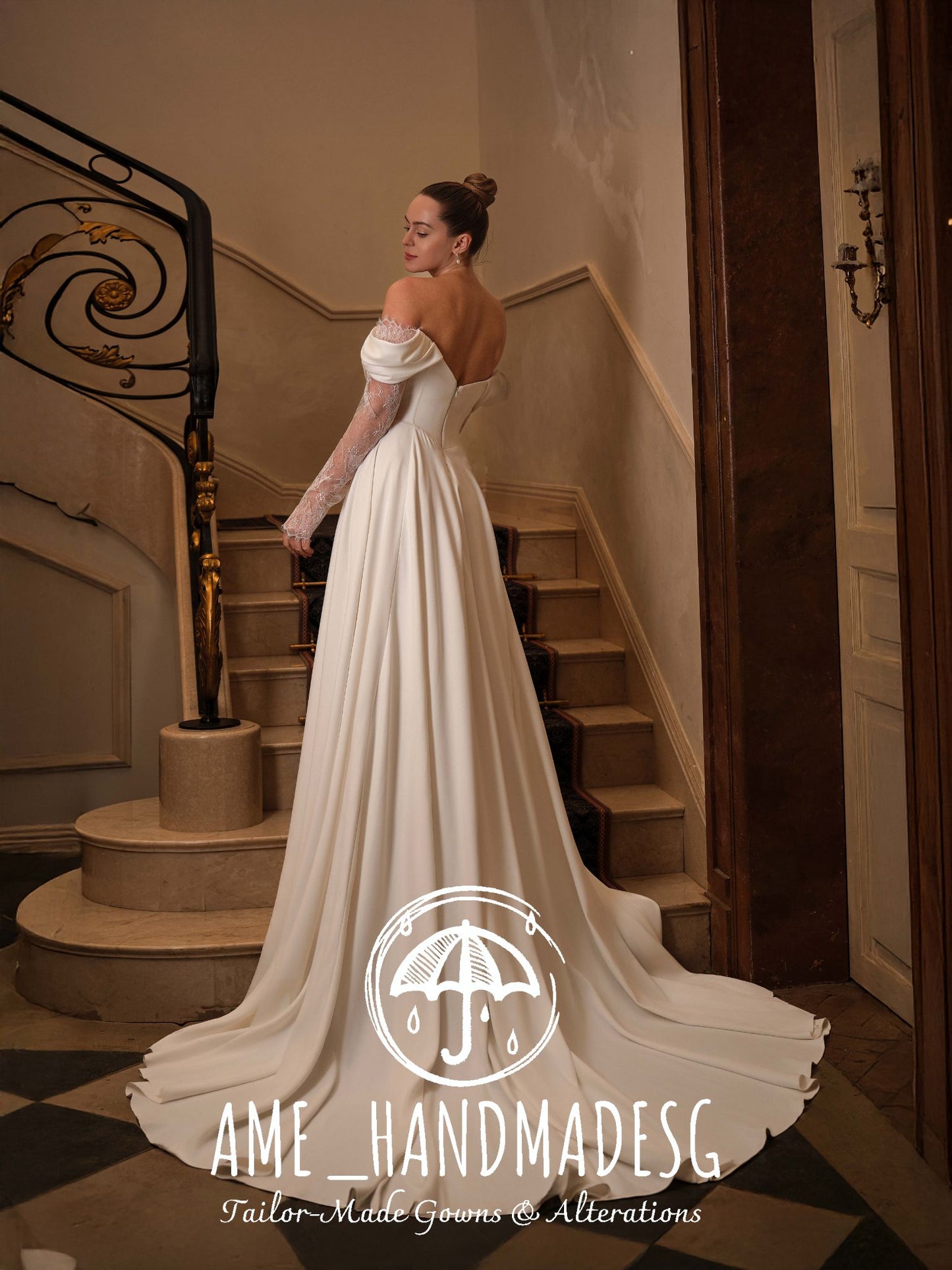 Ethereal Grace — Off-Shoulder Bridal Gown with Lace Illusion & Regal Slit