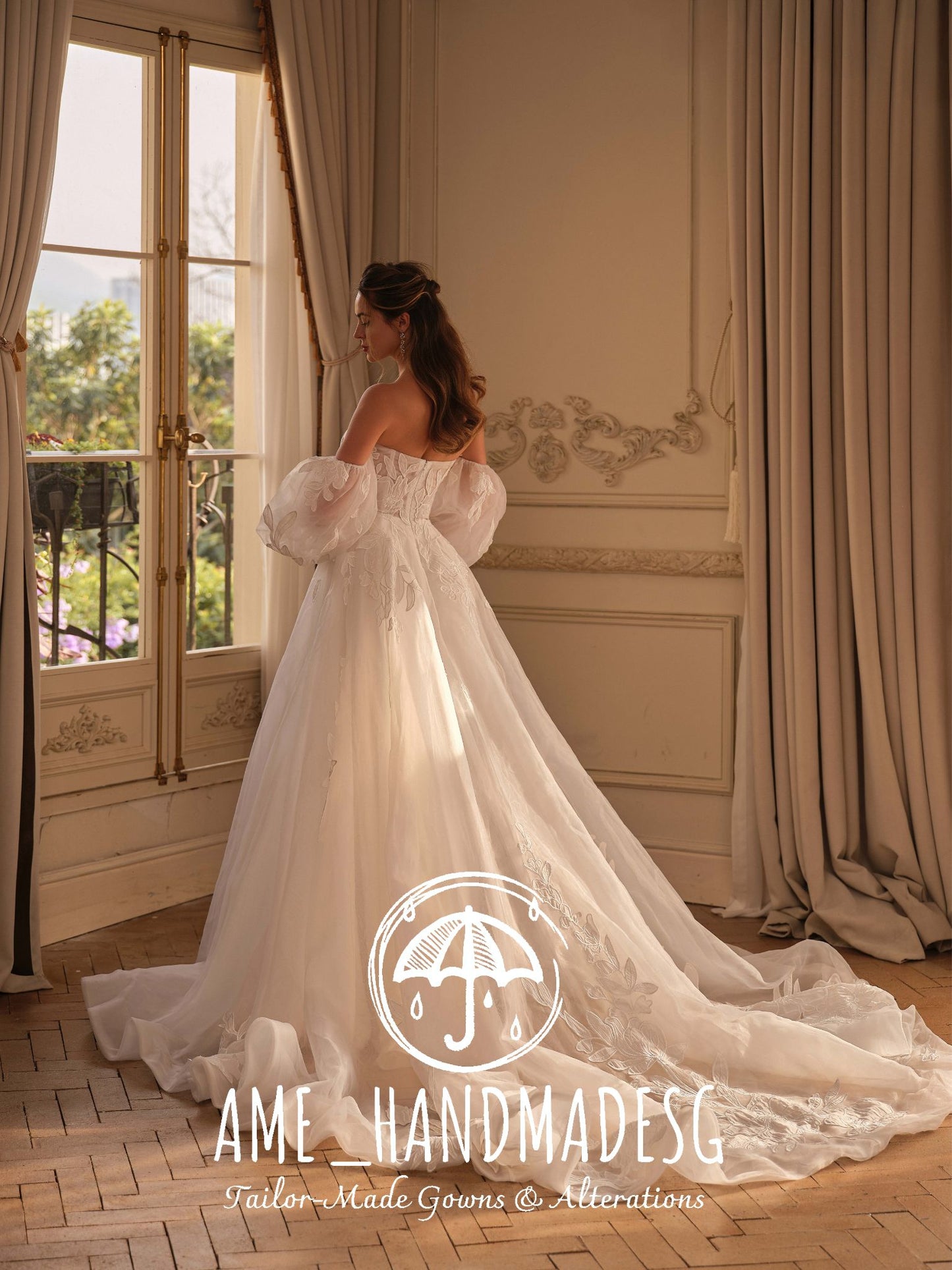 Ethereal Romance: A Handcrafted Off-the-Shoulder Bridal Gown