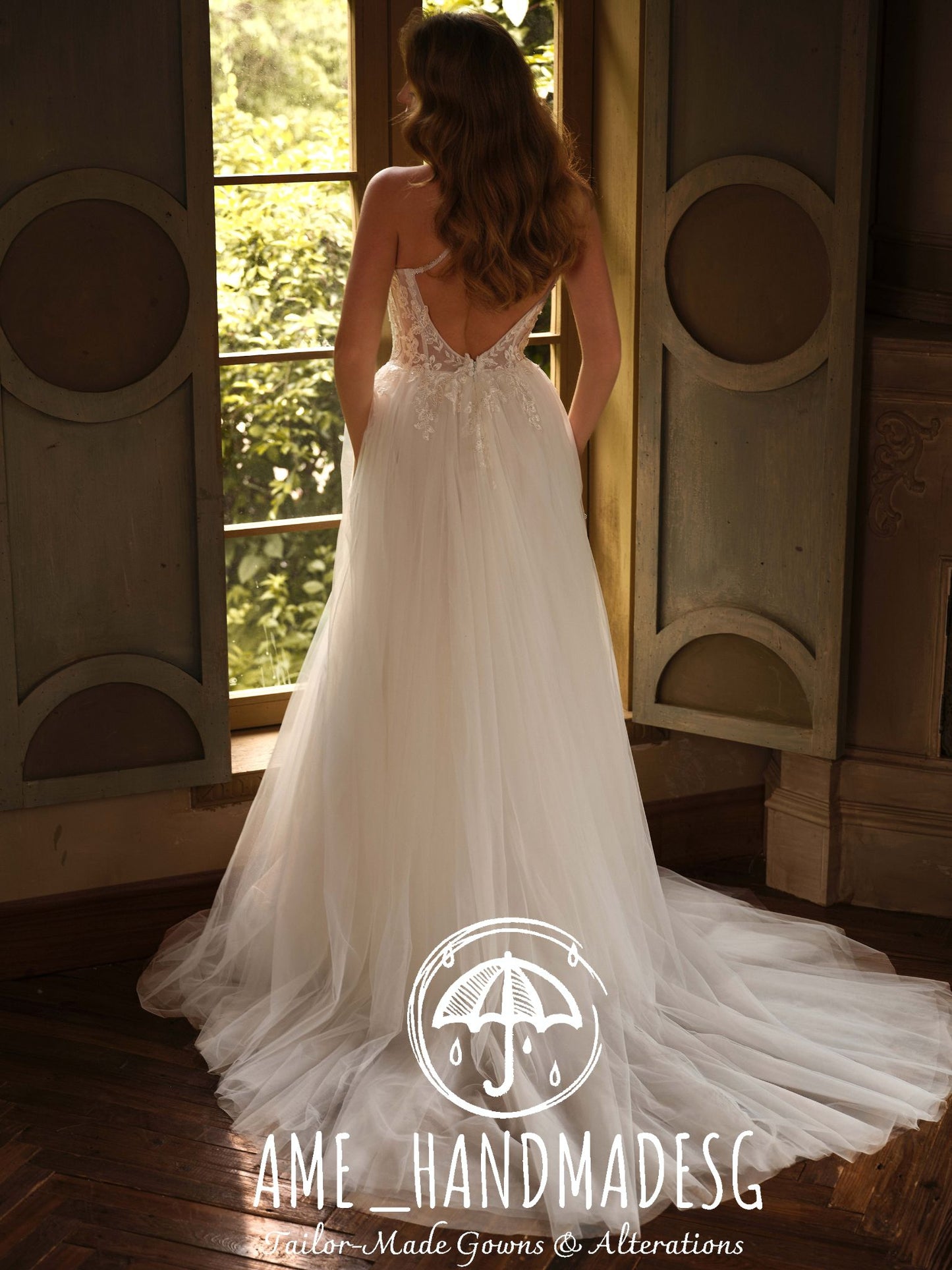 Sunny - Ethereal Grace – A Sheer Lace Halter Bridal Gown with Flowing Tulle Skirt