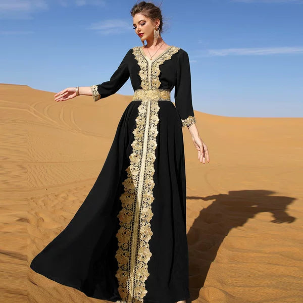 Elegant Retro Evening Dress with High Waist V-Neck