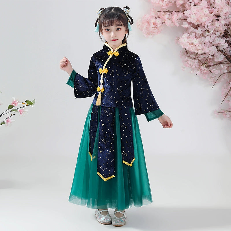 Elegant Chinese Children's Hanfu Set - Thickened Luxury Style for Festive Occasions