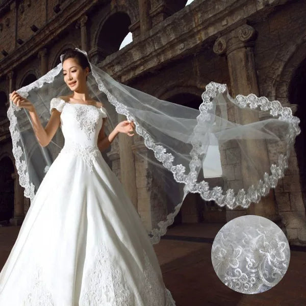 White Korean Extra-Long Bride's Veil