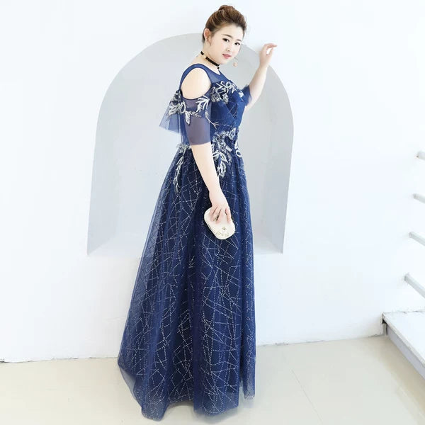 Navy Blue Sequin Evening Dress