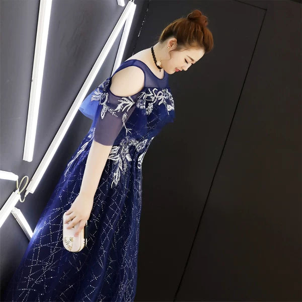 Navy Blue Sequin Evening Dress