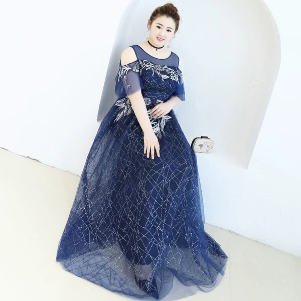 Navy Blue Sequin Evening Dress