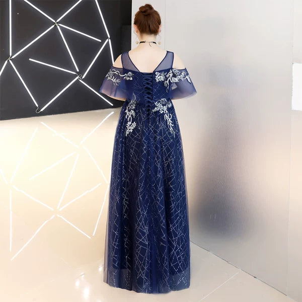 Navy Blue Sequin Evening Dress