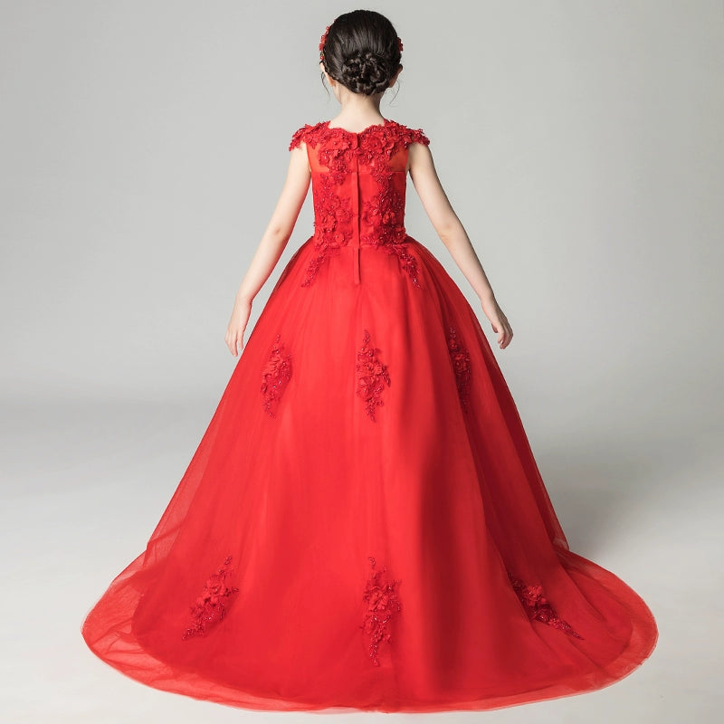 Elegant Princess Wedding Dress for Girls Piano Performance Costume